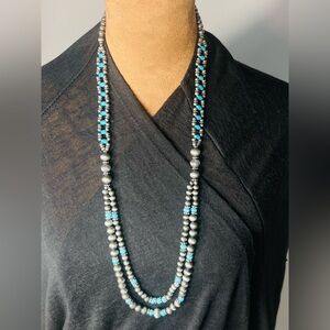 Silver & Turquoise colored Beaded Necklace